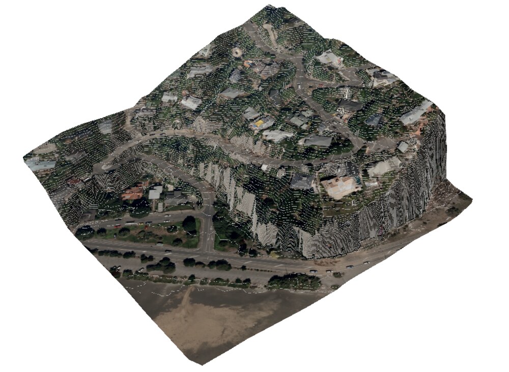 Aerial imagery draped over a 3D terrain surface